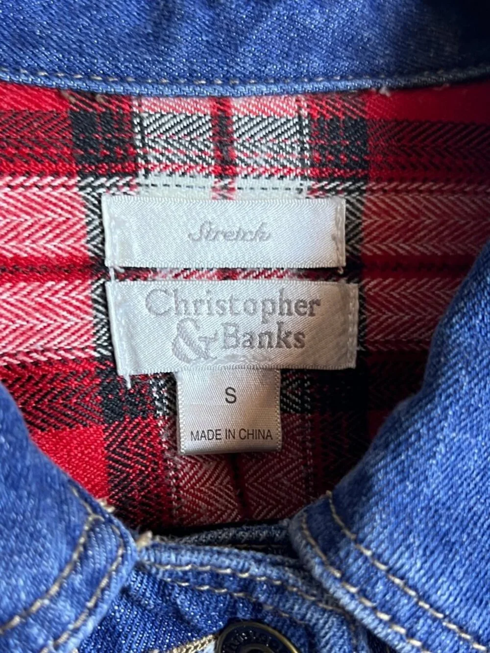 Christopher & Banks Flannel Lined Denim Jacket Womens Small